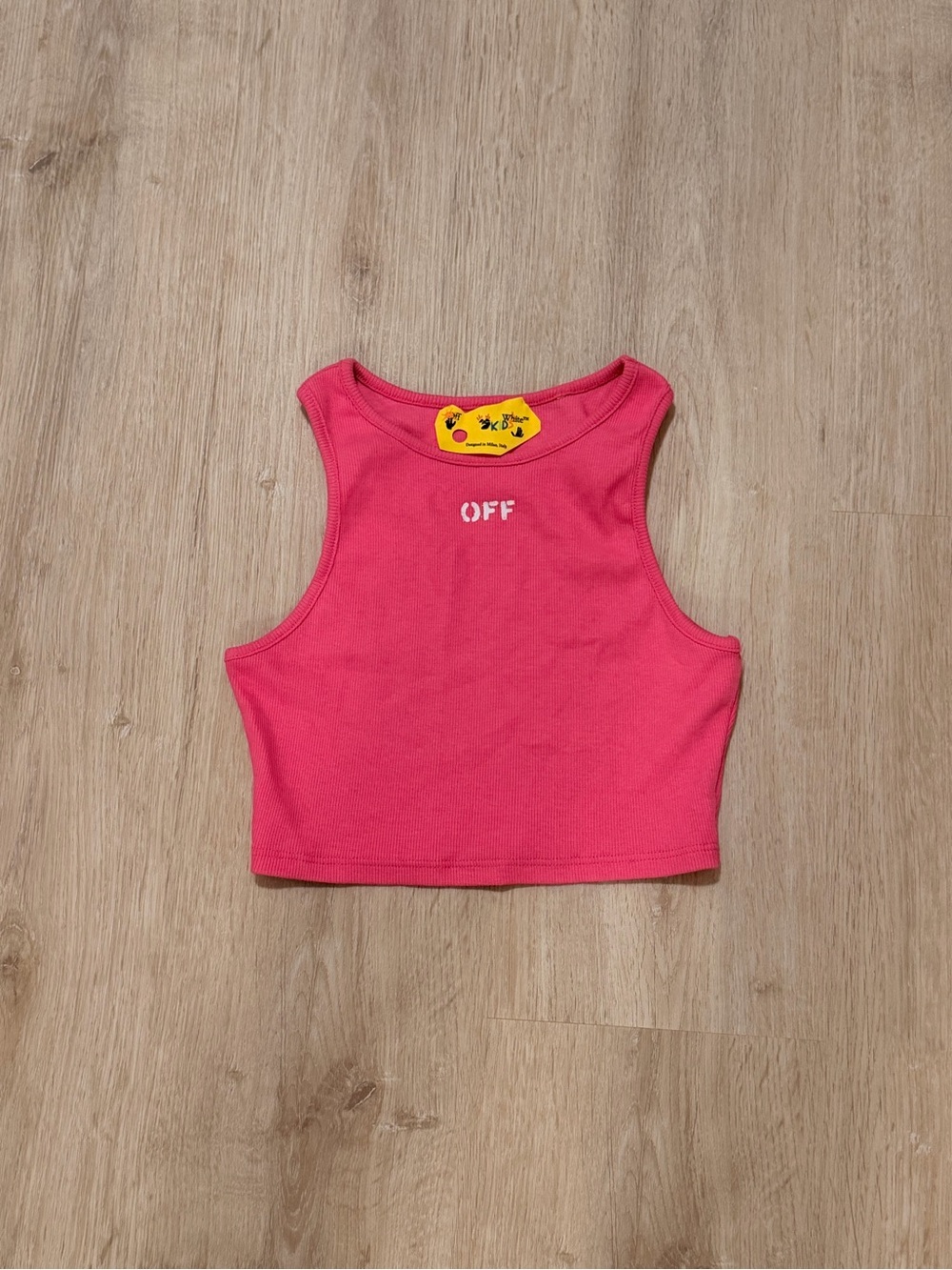 Off-White Girls' Hot Pink Ribbed Cropped Tank with 'OFF' Logo